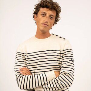 Saint James Binic Striped Fisherman Sweater With Shoulder Buttons
